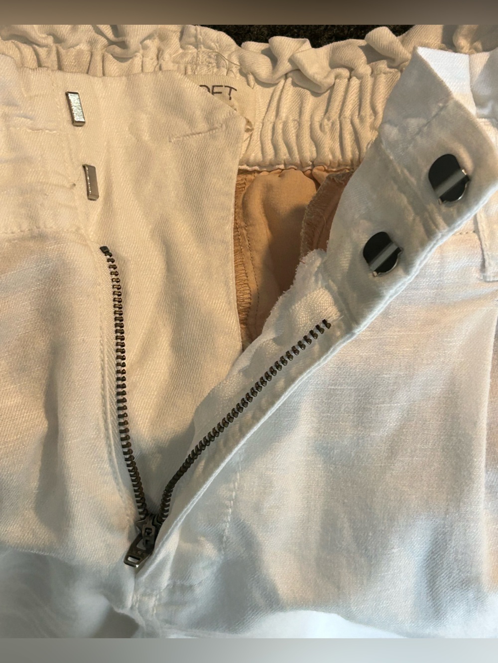 LOFT White Linen-Blend Pleated Paperbag Waist Tapered Pants Size XS - Picture 4 of 13